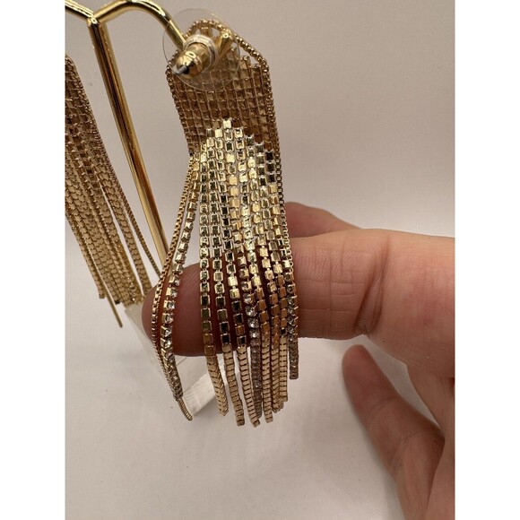 Lese Majeste Cascade Earrings Crystal Gold Tone 4" Long Post Back - Picture 6 of 6